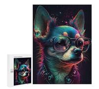 Neon Chihuahua Glasses Art Print Puzzle 1000 Pièces Educa Jouet en Bois Cadeau Unique Décoration Intérieure Jeu Éducatif Challenge Toy Adultes Et Enfants À Partir De 14 Ans 500 PCS