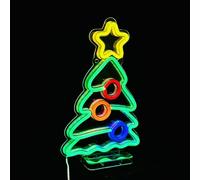 Neon Christmas Sign - USB Powered Lamp for Holiday Decor | Polystyrene with PVC Flexible Light Strip, Tabletop LED Tree, Mantel Fireplace Apartment Porch Railing Cabinet Festive Decoration Accessory