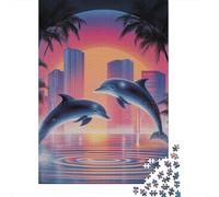 Neon City Dolphins Puzzle 1000 Pièces Cadeau Unique Jeu Éducatif Challenge Toy À De Qualité Supérieure Peinture Art pour Adultes Et Enfants À Partir De 12 Ans 70x50cm/1000pcs