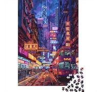 Neon Cityscape Vibrant Nightlife Panneau Métallique Rustique 38x26cm/1000pcs pour Le Salon, Idée Cadeau De Crémaillère pour Les Amateurs De Plaques Métal