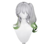 Neon costumes costumes cosplay perruques d'Hallowe Perruque de cheveux longs dégradés verts et blancs, perruque de costume de cheveux ondulés d'anime avec frange et queue de cheval
