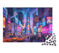 Neon Cyberpunk Puzzle 1000 Pièces Recyclable Material Bright New York Puzzles for Personnes Âgées Soulage la Démence Sénile Activité Amusante Excellent Cadeau Idea 38x26cm/1000pcs