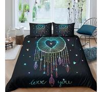 Neon dreamcatcher Parure de Lit Microfibre Hypoallergique 3 Pièces 3D Imprimée Léger Coloré heart design Housse de Couette avec 2 x Taies d'oreiller Super Douce for les Enfants Super king（260x220cm）