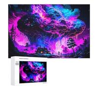 Neon Dreamscape A Whimsical Night Scene Puzzle Décoratif, 1000 PCS - Cadeau Puzzle du Nouvel an; pour Partager Un Moment Autour De La Table