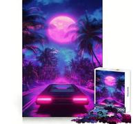 Neon Drive Under The Moon Puzzle de 1000 pièces pour Adultes Jeu d'entraînement cérébral Paisible et Amusant Pièce d'art à Assembler (38x26cm)