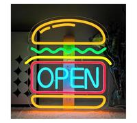 Néon Enseigne lumineuse lumineuse « Burgers Open » néon, décoration pour l'ouverture d'un restaurant ou d'une cuisine, fête(32X33cm)