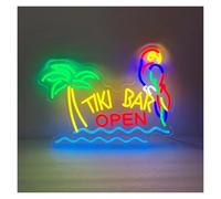 Néon Enseignes lumineuses Decor Bar Open Neon Sign Perroquet Palmier, Bar Neon Sign Décor De Bar Personnalisé, Panneau De Bar De Plage(45cm)