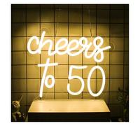 Néon Enseignes lumineuses Decor Enseigne Au Néon Cheers To 50 Joyeux 50e Anniversaire, Lumières Pour Décoration Murale De Fête D'anniversaire Cheers To 50 Ans 24cmx20.1cm