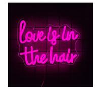 Néon Enseignes lumineuses Decor Enseigne Au Néon Love Is In The Hair Lettres Roses Lumières LED Pour Salon Studios Beauté Barbiers Cheveux Coiffeur Décor Lampe Alimentée Par USB 34cmx27cm