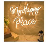 Néon Enseignes lumineuses Decor Enseigne Au Néon My Happy Place Avec Lettres À Intensité Variable Pour Décoration Murale De Salle De Mariage, Chambre À Coucher Bar Club 39cmx35cm