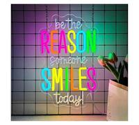 Néon Enseignes lumineuses Decor Enseigne Lumineuse "Be The Reason Someone Smiles Today" Inspirante, À Intensité Variable, USB, Pour Salle De Classe, Bureau, Décoration Murale, V