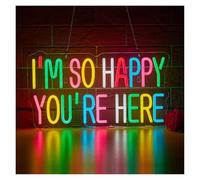 Néon Enseignes lumineuses Decor Enseigne Lumineuse LED I'm So Happy You're Here À Intensité Variable Pour Chambre D'enfant Fête D'anniversaire Salle De Classe Décoration Murale 43cmx24cm