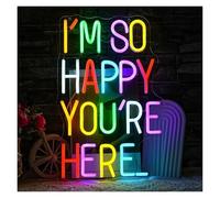 Néon Enseignes lumineuses Decor Enseigne Lumineuse LED I'm So Happy You're Here Pour Fête D'anniversaire Salle De Classe Maison Entreprise Chambre D'enfant Décoration Murale 42cmx26.8cm