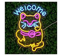 Néon Enseignes lumineuses Decor Enseigne Néon Chat "Welcome" À Intensité Variable, Alimentation USB, Décoration Murale Pour Bar, Hôtel, Boutique, Club D'Affaires 28cmх39.2cm
