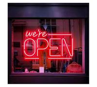 Néon Enseignes lumineuses Decor Enseignes Au Néon À Suspendre "We're Open"USB Dimmable Business LED Night Light Pour Magasin Marché Restaurant Boutique Décoration Murale(Rouge)