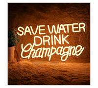 Néon Enseignes lumineuses Decor Enseignes Au Néon "Save Water Drink Champagne" Intensité Variable, Alimenté Par USB, Pour Bar, Salon, Pub, Décoration Murale De Fête 24cm×42.5cm