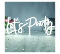 Néon Enseignes lumineuses Decor Enseignes Lumineuses Au Néon Let's Party Alimentées Par USB, Luminosité Réglable, Idéales Pour Décorer Une Chambre Une Boutique Ou Une Veilleuse 18cmx40cm(Blanc)