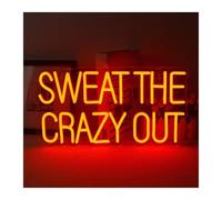 Néon Enseignes lumineuses Decor Sweat The Crazy Out Neon Lights Gym Wall Neon Lamp Sign Fitness Club Decor LED Neon Teen Sports Room Game Room Illuminé 42cmX21.5cm