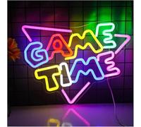 Néon Enseignes lumineuses LED colorées « C’est l’heure du jeu » pour la décoration murale d’une chambre ou d’une soirée club.