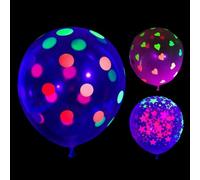 Neon Glow Balloons 12in Clear UV Neon Balloons with Hearts Dots Stars