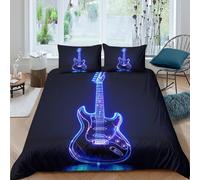 Neon guitar Ensemble De Literie Microfibre Hypoallergique 3 Pièces 3D Imprimée Léger Electric rock style Parure de Lit avec 2 x Taies d'oreiller Super Douce for Chambre Adulte King（220x240cm）