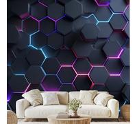 Néon Hexagone Géométrie Papier Peint 3D Effet Punk Rayon de Miel Papier Adhesif 200x150 cm pour Salon Chambre Adhesif Mural Decoratif