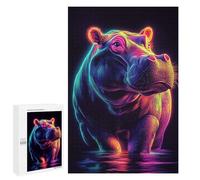 Neon Hippo Art Print-1 Puzzle 1000 Pièces Educa Jouet en Bois Cadeau Unique Décoration Intérieure Jeu Éducatif Challenge Toy Adultes Et Enfants À Partir De 14 Ans 1000 PCS