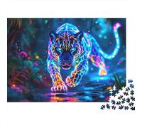 Néon Jaguar Jungle Puzzle 1000 Pièces Carton Premium pour Couples, Entraînement De Concentration, Loisir en Intérieur, Cadeau De Maison Neuve Idéal pour Couples 38x26cm/1000pcs