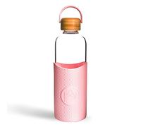 Neon Kactus - Bouteille en verre borosilicate soufflé à la main avec couvercle en bambou, bouteille d'eau revêtement silicone qualité alimentaire, Gourde réutilisable sans plastique et étanche 1000ml