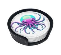 Neon Kraken Core Lot de 6 dessous de verre ronds en polyuréthane, adaptés pour la maison, le bureau, le restaurant et d'autres scènes