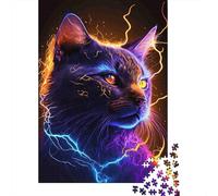 Neon Lightning Cat Casse-tête Glowing Feline 1000 Pièces en Papier Recyclé pour Adultes - Activité À La Maison Amusante Et Stimulante, Cadeau pour Fêtes Et Anniversaires 52x38cm/1000pcs