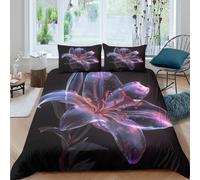 Neon-Lily-Flower Housse de Couette Microfibre Hypoallergique 3 Pièces 3D Effet Douce Digital-Art-Style Linge de Lit avec Fermeture Éclair Résistante for Enfants Garçons Ado King（220x240cm）