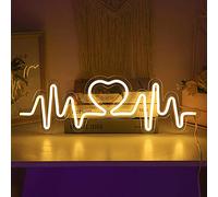 Néon Lumière LED Battement de Coeur USB Enseigne Lumineuse LED Acrylic Enseignes au Néon Lights pour Mariage Saint Valentin Fête D'anniversaire Chambre Murale Décoration-Jaune