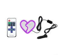 Néon lumineux pour fenêtre de voiture avec motif cœur brisé - Télécommande sans fil pour un éclairage intérieur facile - Décoration pour camions et SUV - 12 V - Violet