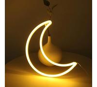 Néon, lune néon logo LED lune forme décoration - USB opération applique pour Noël, anniversaire, décoration de fête (Blanc chaud)