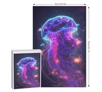 Neon méduse 1000 Pièces Puzzle en Bois pour Adultes Enfants, Puzzles Impossible, Jeu D'adresse pour Toute La Famille, 78×53cm