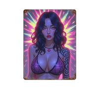 Neon Noir - Déesse géométrique dans une splendeur cyber-gothique - Plaque murale en métal rétro décorative pour salle de bain, toilettes, couloir, espace pour animaux de compagnie - 40 x 30 cm