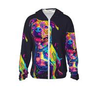 Neon Pop Art Pitbull Veste à capuche zippée avec protection solaire - Chemise de soleil douce à manches longues pour homme et femme, Noir/blanc, L
