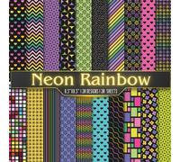 Neon Rainbow Patterns Scrapbook Paper Craft Pad: 20 Colorful Pattern Designs, 20 Double-Side Sheets Printed on 8.5"x8.5" Sized Paper With Premium ... Collage, Cardstock, Gift Wrapping, DIY Etc.