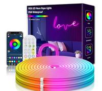 Neon Ruban LED 3m, 24V RGB Bande LED, Silicone Néon Lumes LED Flexible Fonctionne avec APP/Télécommande, Etanche IP67, Synchronisation Musicale, Décoration Extérieur/Intérieur pour Fête (3M)