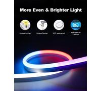 Neon Ruban LED 5m, Guirlande Lumineuse Néon avec RVB-IC, Bande Lumineuse LED avec Synchronisation de la Musique, Fonctionne avec Alexa, Assistant Google