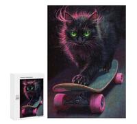Neon Skateboarding Cat Art Print -1 Puzzle 300 Pièces Educa Jouet en Bois Cadeau Unique Décoration Intérieure Jeu Éducatif Challenge Toy Adultes Et Enfants À Partir De 14 Ans 300 PCS