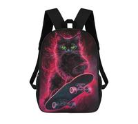 Neon Skateboarding Cat Art Print -2 Sacs À Dos Imprimés En 3D Pour Enfants 17inch Sacs À Dos Tendance Et Décontractés Pour La Journée, Sacs De Voyage, Sacs À Dos D'extérieur Pour Garçons Et Filles