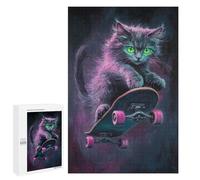 Neon Skateboarding Cat Art Print -3 Puzzle 1000 Pièces Educa Jouet en Bois Cadeau Unique Décoration Intérieure Jeu Éducatif Challenge Toy Adultes Et Enfants À Partir De 14 Ans 1000 PCS