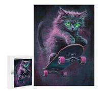 Neon Skateboarding Cat Art Print -3 Puzzle 1000 Pièces Educa Jouet en Bois Cadeau Unique Décoration Intérieure Jeu Éducatif Challenge Toy Adultes Et Enfants À Partir De 14 Ans 500 PCS