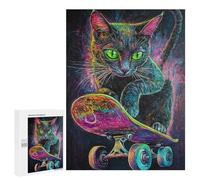 Neon Skateboarding Cat Art Print -4 Puzzle 1000 Pièces Educa Jouet en Bois Cadeau Unique Décoration Intérieure Jeu Éducatif Challenge Toy Adultes Et Enfants À Partir De 14 Ans 500 PCS