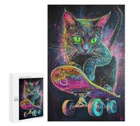 Neon Skateboarding Cat Art Print -4 Puzzle 1000 Pièces Educa Jouet en Bois Cadeau Unique Décoration Intérieure Jeu Éducatif Challenge Toy Adultes Et Enfants À Partir De 14 Ans 1000 PCS