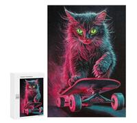 Neon Skateboarding Cat Art Print-4 Puzzle 1000 Pièces Educa Jouet en Bois Cadeau Unique Décoration Intérieure Jeu Éducatif Challenge Toy Adultes Et Enfants À Partir De 14 Ans 300 PCS