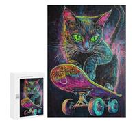Neon Skateboarding Cat Art Print -4 Puzzle 300 Pièces Educa Jouet en Bois Cadeau Unique Décoration Intérieure Jeu Éducatif Challenge Toy Adultes Et Enfants À Partir De 14 Ans 300 PCS