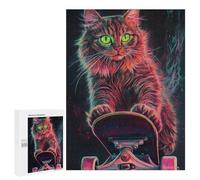Neon Skateboarding Cat Art Print-5 Puzzle 1000 Pièces Educa Jouet en Bois Cadeau Unique Décoration Intérieure Jeu Éducatif Challenge Toy Adultes Et Enfants À Partir De 14 Ans 500 PCS